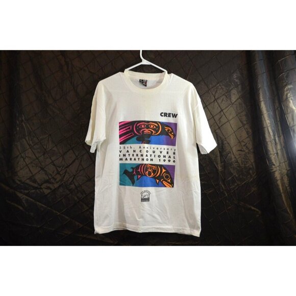 25th Anniversary Vancouver International Marathon 1996 Crew Large White FOTL Vtg - Picture 1 of 10